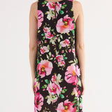 Abito Corto Smanicato con Stampa Floreale - NERO - FF80