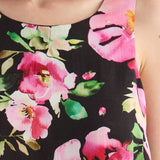Abito Corto Smanicato con Stampa Floreale - NERO - FF80