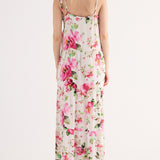 Abito Lungo a Balze con Stampa Floreale - BIANCO - FF82