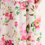 Abito Lungo a Balze con Stampa Floreale - BIANCO - FF82