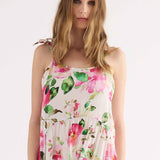 Abito Lungo a Balze con Stampa Floreale - BIANCO - FF82