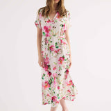 Abito Midi con Stampa Floreale - BIANCO - FF84