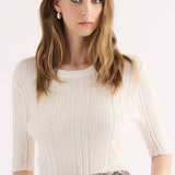 Maglia a Coste con Strass - MILK - GN53