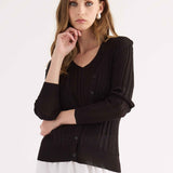 Cardigan a Coste con Strass - NERO - GN76