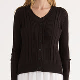 Cardigan a Coste con Strass - NERO - GN76