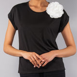 Blusa con Spilla Fiore - NERO - SU46