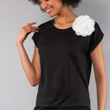 Blusa con Spilla Fiore - NERO - SU46