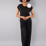 Blusa con Spilla Fiore - NERO - SU46