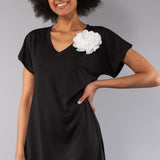 Abiti Midi Modal con Spilla Fiore - NERO - SU84