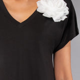 Abiti Midi Modal con Spilla Fiore - NERO - SU84