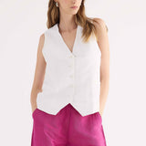 Gilet con Bottoni Lino Viscosa - MILK - SW44