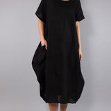 Abito Midi Ampio Lino Viscosa - NERO - SW84