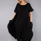 Abito Midi Ampio Lino Viscosa - NERO - SW84