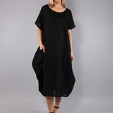 Abito Midi Ampio Lino Viscosa - NERO - SW84