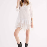 Abito Corto Cotone Macramè - BIANCO - SY80