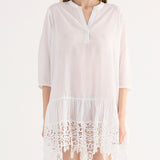 Abito Corto Cotone Macramè - BIANCO - SY80