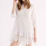 Abito Corto Cotone Macramè - BIANCO - SY80