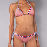 Bikini Triangolo Imbottito e Slip Annodato Righe - ROSSO - TE00