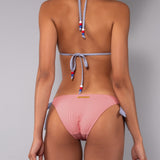 Bikini Triangolo Imbottito e Slip Annodato Righe - ROSSO - TE00