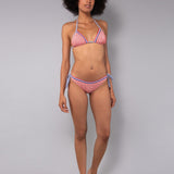 Bikini Triangolo Imbottito e Slip Annodato Righe - ROSSO - TE00