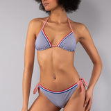 Bikini Triangolo Imbottito e Slip Annodato Righe - BLU - TE00