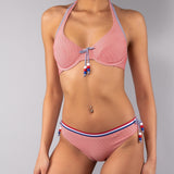 Bikini Francese Imbottito e Slip Laccetti Righe - ROSSO - TE05
