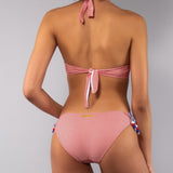 Bikini Francese Imbottito e Slip Laccetti Righe - ROSSO - TE05