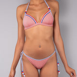 Bikini Triangolo Imbottito e Tanga Righe - ROSSO - TE09