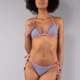Bikini Triangolo Imbottito e Tanga Righe - BLU - TE09