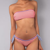 Bikini Fascia Imbottita e Slip Righe - ROSSO - TE10