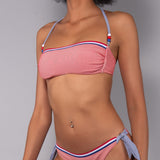Bikini Fascia Imbottita e Slip Righe - ROSSO - TE10