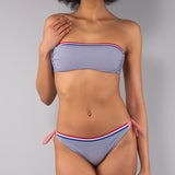 Bikini Fascia Imbottita e Slip Righe - BLU - TE10