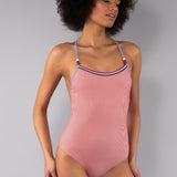 Costume Intero Olimpionico Righe - ROSSO - TE50