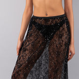 Gonna Lunga Pizzo e Strass - NERO - MO62