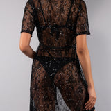 Kaftano Corto Pizzo e Strass - NERO - MO70