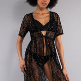 Kaftano Corto Pizzo e Strass - NERO - MO70