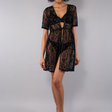 Kaftano Corto Pizzo e Strass - NERO - MO70
