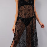 Abito Midi Pizzo e Strass - NERO - MO82