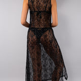 Abito Midi Pizzo e Strass - NERO - MO82