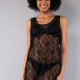 Abito Midi Pizzo e Strass - NERO - MO82
