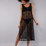 Abito Midi Pizzo e Strass - NERO - MO82