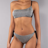 Bikini Top Imbottito e Slip Annodato Lurex - NERO - DA07