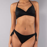Bikini Triangolo Imbottito e Brasiliana Annodata Glitter - NERO - MO03