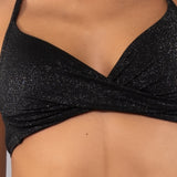 Bikini Triangolo Imbottito e Brasiliana Annodata Glitter - NERO - MO03