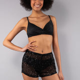 Bikini Triangolo Imbottito e Brasiliana Annodata Glitter - NERO - MO03