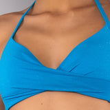 Bikini Triangolo Imbottito e Brasiliana Annodata Glitter - TURCHESE - MO03