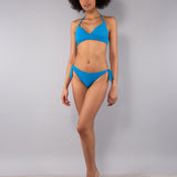 Bikini Triangolo Imbottito e Brasiliana Annodata Glitter - TURCHESE - MO03