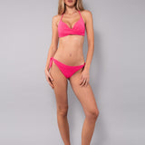 Bikini Triangolo Imbottito e Brasiliana Annodata Glitter - FUXIA - MO03