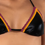 Bikini Triangolo Imbottito e Brasiliana Annodata Laminato - NERO - SP00
