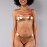 Bikini Top Monospalla e Slip Sgambato Laminato - APRICOT - SP07